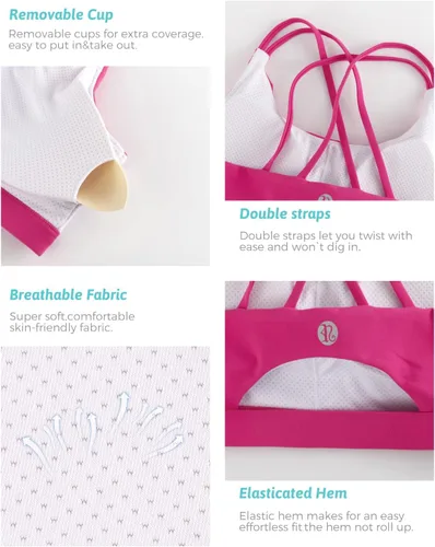 Vista 5 de Brasieres deportivos para mujer, con relleno, tipo camiseta sin mangas, sexis, con espalda cruzada, de alto impacto, largos, ideales para practicar