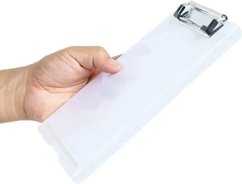 Vista 6 de SAYEEC Caja de almacenamiento de portapapeles A4, soporte de papel de plástico portátil con clip para placas, organizador de archivos multifuncional
