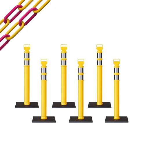 Vista 35 de CCW 6-Pack 45" Delineador Post Kit Kit de 3.0 in collares reflectantes, base de goma de 10 lb (6 postes blancos con cadena negra de 50 pies)