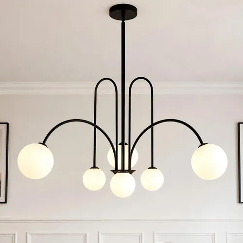 Vista 10 de Candelabro de globo de vidrio de leche de 3 luces, moderno de 1-oro+blanco
