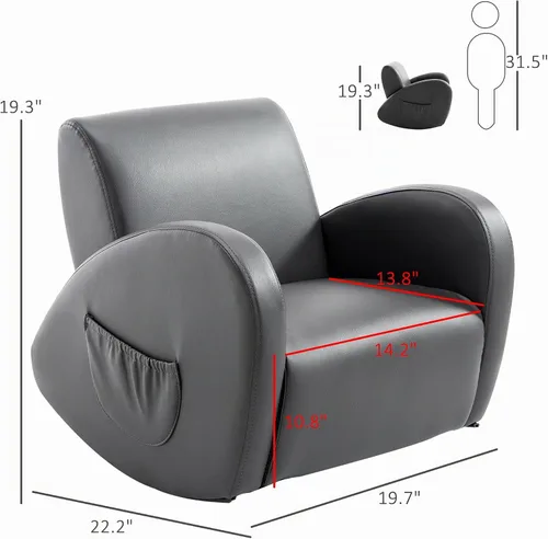 Vista 3 de Qaba Sofá mecedora para niños con bolsillo lateral, color gris