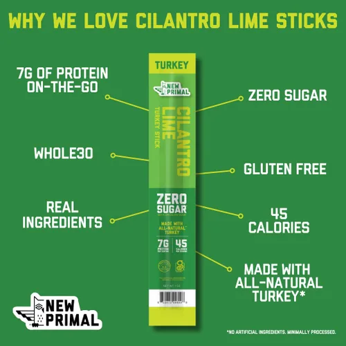 Vista 3 de The New Primal Cilantro Lime Turkey - Barra de pavo, de pavo de pastoreo, con aprobación del programa Whole30, apto para dietas paleo, cetogénica