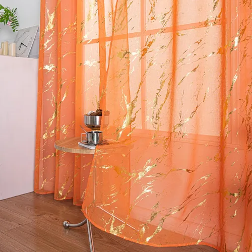 Vista 11 de Cortinas Transparentes Beige con Estampado de Lámina de Mármol Dorado de 63 Pulgadas de Largo para Cuarto de Bebé, Paneles de Ventana con Bolsillo