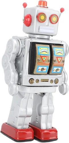 Vista 10 de Robot vintage, robot giratorio eléctrico retro para colección, Navidad, regalo, fiesta, cumpleaños, festival, sorpresa, recuerdos, lata Azul