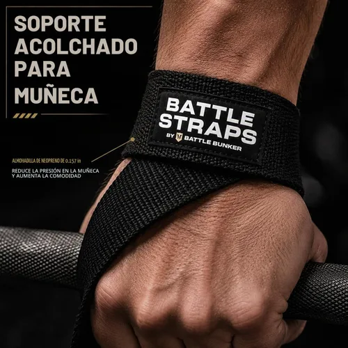 Vista 3 de Battle Bunker Lifting Wrist Straps for Weightlifting - Deadlifts & Pull-Ups Negro