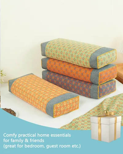 Vista 6 de Almohadas rectangulares de trigo sarraceno, almohadas planas de apoyo cervical para dormir, relleno de casco de trigo sarraceno ajustable
