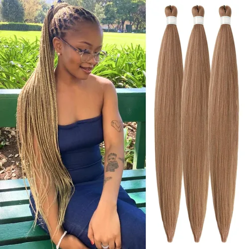 Vista 55 de Pelo corto negro trenzado preestirado de 14 pulgadas para trenzas sin nudos, pelo sintético 1B trenzado para trenzas Bob Box
