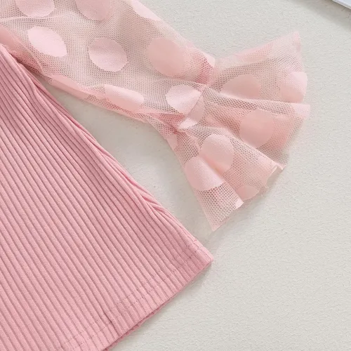 Vista 4 de Fernvia Conjunto de 2 piezas de minifalda de punto con volantes y cuello alto para bebé niña