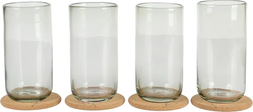Vista 6 de bloomhouse Sayulita Spring Juego de 4 Piezas Hecho a Mano de 16 OZ Vidrio de Color Ámbar Double Old Fashioned Set con Cuatro Posavasos