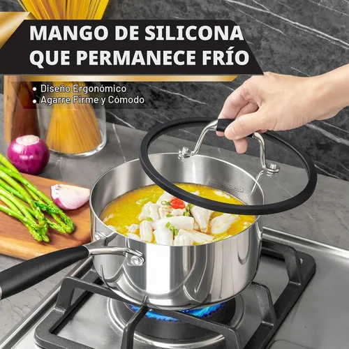 Vista 5 de MICHELANGELO Juego de cacerolas de acero inoxidable triple con tapa colador, olla de salsa resistente con tapa, olla de salsa multiusos compatible