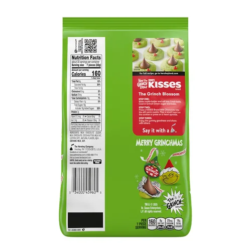 Vista 2 de HERSHEY'S KISSES Grinch - Bolsa a granel de chocolate con leche, caramelo de Navidad, 33.85 onzas