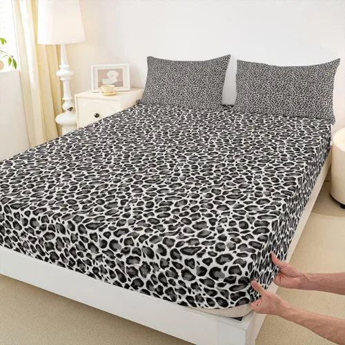 Vista 5 de Sábana bajera ajustable de 3 piezas con estampado de leopardo, tamaño individual, juego de ropa de cama de piel de guepardo para niños, bolsillo