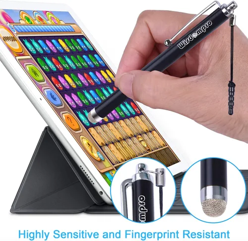 Vista 3 de Wisdompro Bolígrafos para pantallas táctiles, paquete de 9 lápices de punta de microfibra Lápiz óptico universal con correa para iPad, tableta