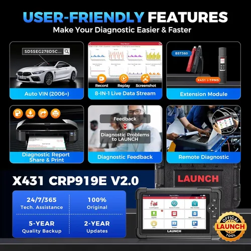 Vista 7 de LAUNCH Escáner X431 CRP919E OBD2, Herramienta de Escaneo Bidireccional 2026 como CRP919EBT, CANFD/DoIP/FCA SGW, Código ECU, 35+ Servicios, Pruebas