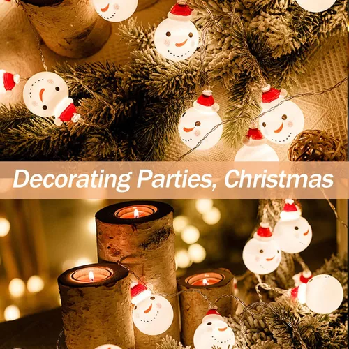Vista 2 de Luces de cadena de Navidad 10 piezas Luces de cadena de muñeco de nieve Impermeables Luces de hadas de Navidad Alimentadas por batería Decoración