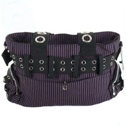 Vista 2 de Lost Queen Monedero Steampunk punk rock a rayas con dije de calavera de esposas
