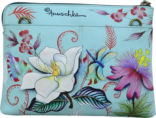 Vista 2 de Anuschka Clutch de cuero genuino de mujer tres en uno - exterior pintado a mano