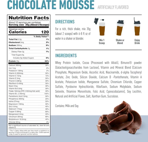 Vista 5 de Isopure Proteína + Polvo de salud intestinal y apoyo inmune, mousse de chocolate, 25g de proteína de suero con prebióticos y vitaminas, 12 porciones