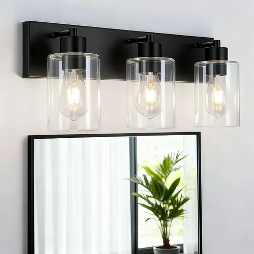 Vista 11 de Luz de tocador negra y dorada de 3 luces para baño y cocina, 22 Negro y Dorado