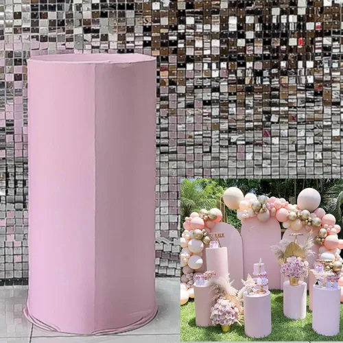 Vista 5 de Fundas cilíndricas negras para decoración de fiestas, fundas de pedestal sólidas, color negro, para baby shower, niños y adultos, fiesta