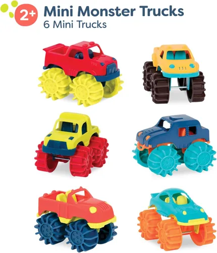 Vista 3 de B. toys – Coches de juguete de plástico – 6 – Paquete y bolsa de almacenamiento – Camiones coloridos para niños pequeños – Fácil de limpiar – Más