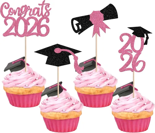 Vista 41 de 30 piezas de decoración para cupcakes de graduación para la clase de 2026 con purpurina brillante para el futuro diploma hecho 2026 Felicidades
