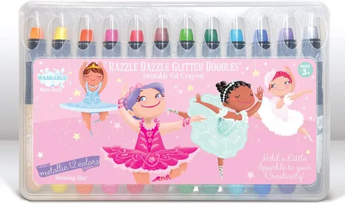 Vista 2 de The Piggy Story Glitter Gel Crayons, Set of 12 Crayons in Dancing Star Design