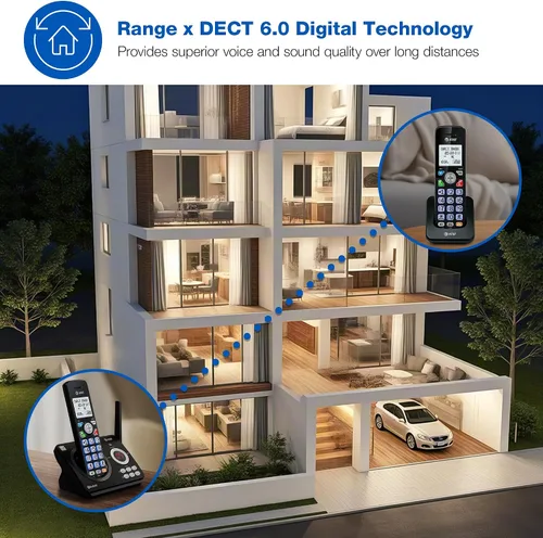 Vista 10 de AT&T Teléfono inalámbrico DECT 6.0 - Bloqueador de llamadas inteligente, Bluetooth conecta a la celda, anuncio de identificación de llamadas