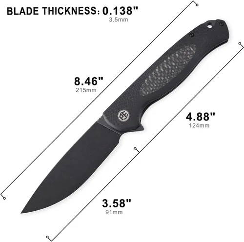 Vista 3 de Petrified fish PFB03 Stamp 3.58" D2 Cuchillo plegable de bolsillo con hoja Negro G10 con mango de fibra de carbono, clip de bolsillo, bloqueo