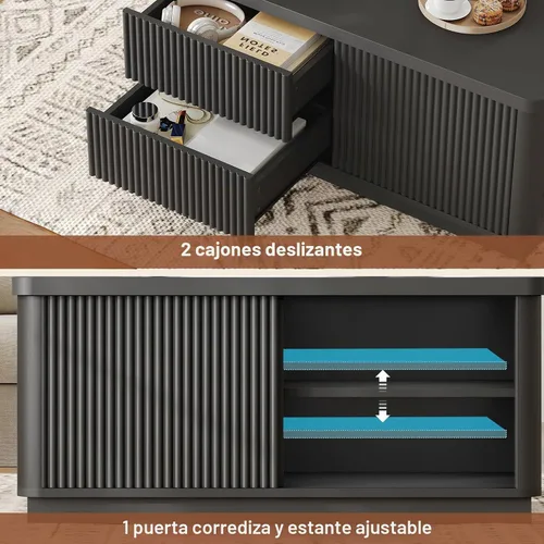 Vista 5 de Itaar Mesa auxiliar elevable de 39.4 pulgadas con almacenamiento, mesas de centro estriadas para sala de estar, mesa de centro cuadrada con gran