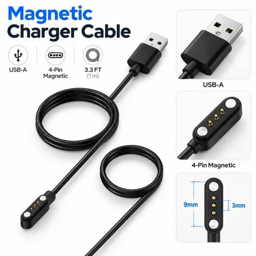 Vista 3 de Compatible con el cable cargador de reloj inteligente Da Fit de 3.3 pies, repuesto de cable de carga USB, cargador para relojes inteligentes Da Fit