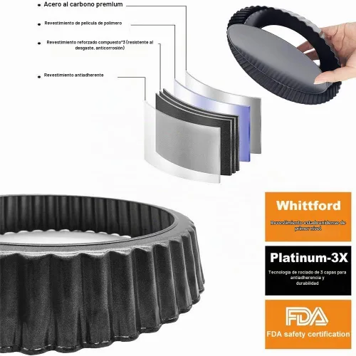 Vista 2 de IELEK - Molde para tartas para tartas de flan antiadherente, resistente, de 10 pulgadas, para quiche, con parte inferior suelta extraíble