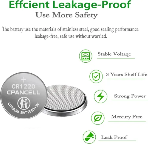 Vista 2 de CPANCELL Baterías de litio CR1220 Batería de alta capacidad de 3 V (5 unidades)