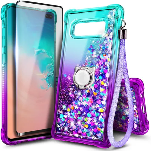 Vista 76 de NGB - Funda para teléfono Samsung Galaxy S9, color aguamarina/morado, bonita funda con purpurina líquida para mujeres y niñas, con protector