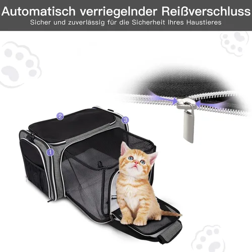 Vista 4 de BAGLHER Bolsa de Transporte para Gatos, Transportador de Mascotas Aprobado por Aerolíneas, de Cara Suave, Portador de Viaje para Mascotas, 5 Puertas