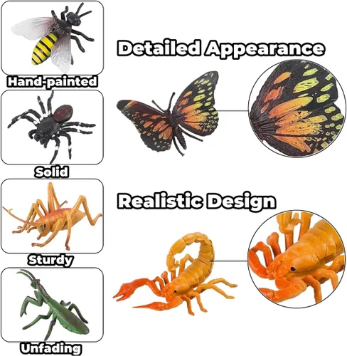 Vista 4 de Juguete realista de insectos e insectos para niños, 12 piezas de figuras de insectos de plástico grandes para niños con hormiga, mariquita, abeja