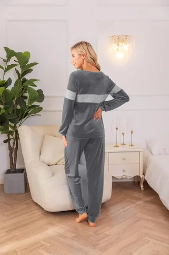 Vista 5 de Ekouaer Conjunto de chándal casual de terciopelo para mujer, pijama de manga larga, suave, conjunto de chándal para correr
