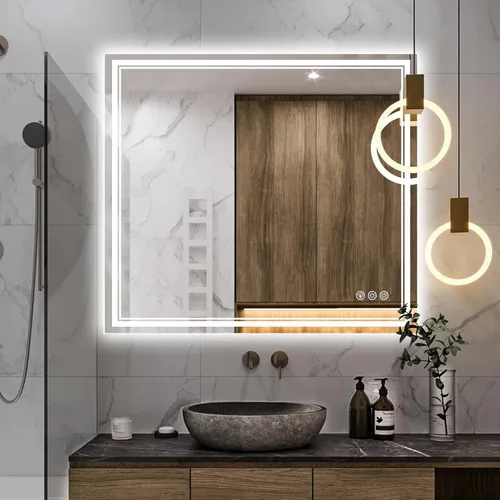 Vista 18 de Ratsamee Espejo de baño LED de 30x30 pulgadas con iluminación frontal y trasera (control independiente), espejo iluminado para pared de baño con 3