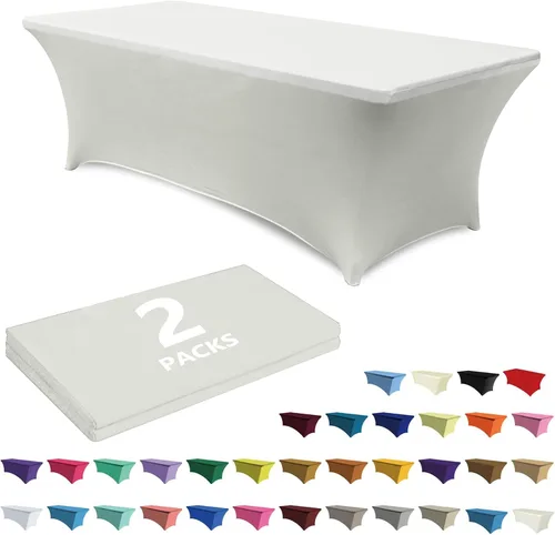 Vista 19 de ABCCANOPY - Paquete de 2 manteles elásticos de elastano de 4 pies Fitted, Washable and Wrinkle Resistant Table Protector for Wedding