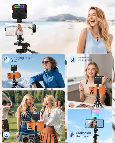 Vista 7 de Kit de vlogging para iPhone/Android, TikTok YouTube Kit de inicio para grabación de video con micrófono inalámbrico magnético, trípode de cámara
