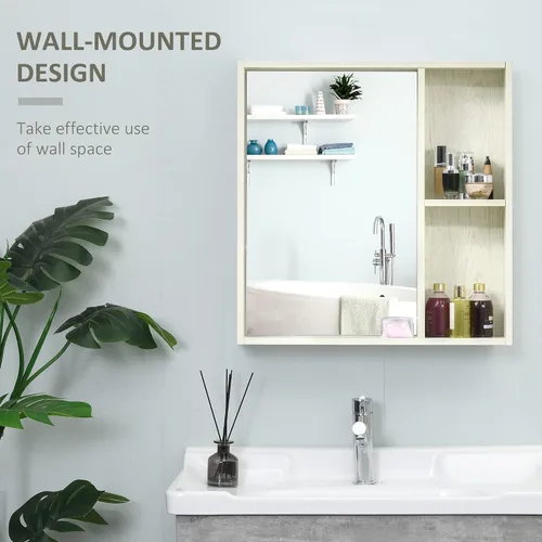 Vista 4 de kleankin Botiquín de baño de 24.75 x 25.5 pulgadas con espejo, estante de almacenamiento, armario de baño montado en la pared para sala de estar