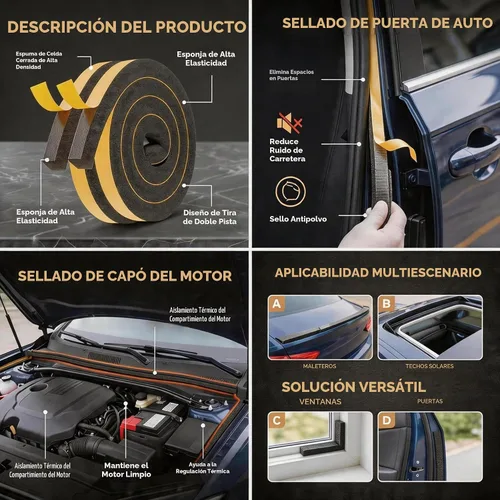 Vista 7 de Espuma de aire acondicionado, 2 rollos, 1 pulgada de ancho x 1 pulgada de grosor, total de 13 pies de largo, tiras de espuma con adhesivo para Negro