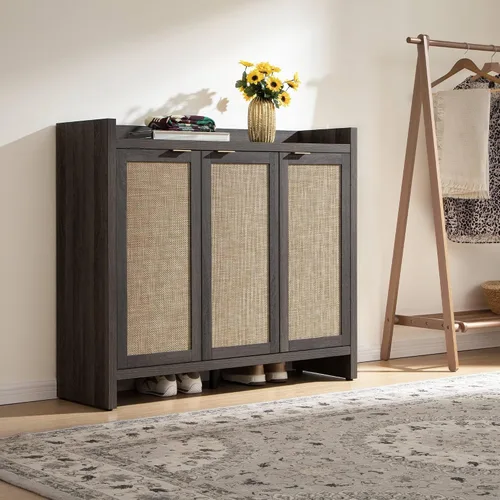 Vista 3 de SICOTAS Zapatero de almacenamiento de 30 pares, gabinete de ratán para entrada, gabinete grande de 6 niveles de 41" de altura, gabinete