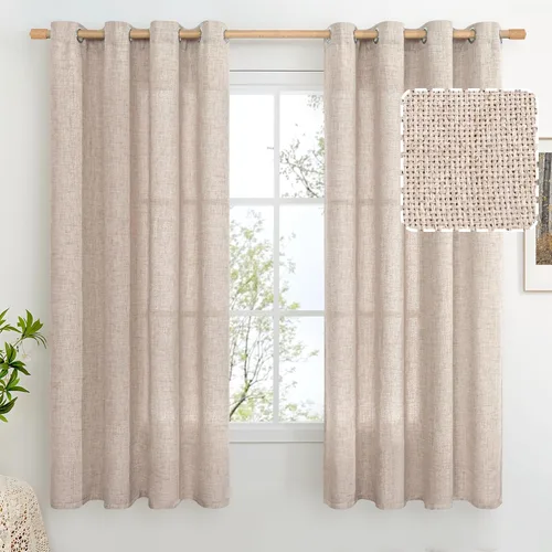 Vista 91 de BGment Cortinas de Lino Beige de 63 Pulgadas de Largo 2 Paneles - Tratamientos para Ventanas con Textura de Arpillera Filtrantes de Luz Cortinas