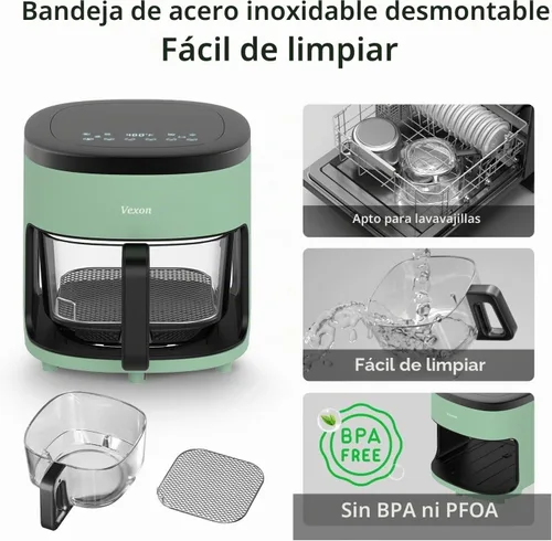 Vista 5 de Vexon Freidora de aire de 4.5 cuartos de galón, cocina compacta de aire caliente de 1200 W con ventana visible, cesta antiadherente, pantalla táctil
