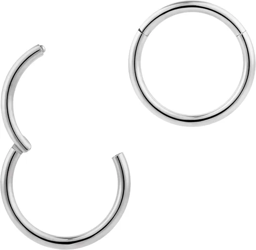 Vista 13 de 2pcs Titanium Hinged Hoops Segment Septum Nose Rings Sleeper Earrings Negro