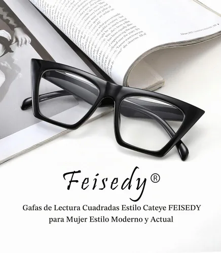 Vista 6 de FEISEDY Gafas cuadradas de lectura de ojo de gato con bloqueo de luz azul para mujer, lector de ojo de gato, antirreflejo, fatiga ocular digital