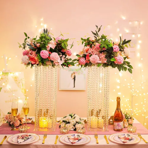 Vista 3 de NUPTIO Soporte de centro de mesa plateado para mesa, estilo torcido, 22.8 Elegante decoración geométrica de mesa de centro de mesa, para boda