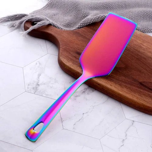 Vista 2 de BuyGo - Espátula de cocina de acero inoxidable para servidor de lasaña, pulido de espejo y apta para lavavajillas, arcoíris plateado