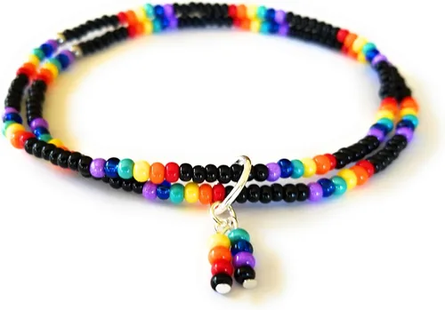 Vista 3 de Pulsera de tobillo arco iris colores orgullo LGBT semillas tobillera negro multi
